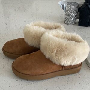 UGG Kids Tan Boots with Cream Fur